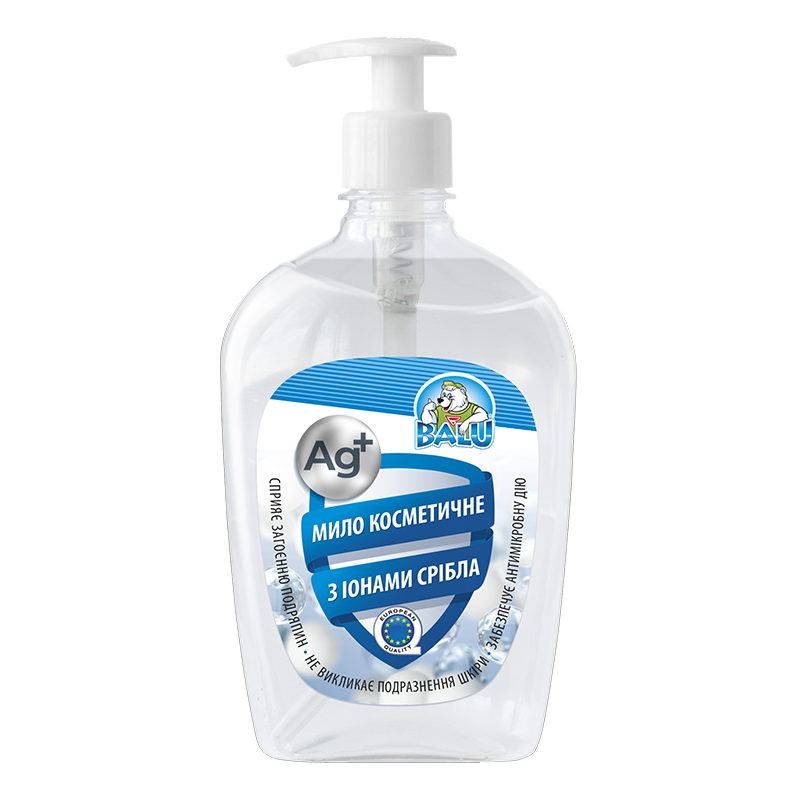 Засіб для миття та дезінфекції рук "Мило рідке косметичне з антимікробною дією BALU® з іонами срібла" 500 мл пуш-пул